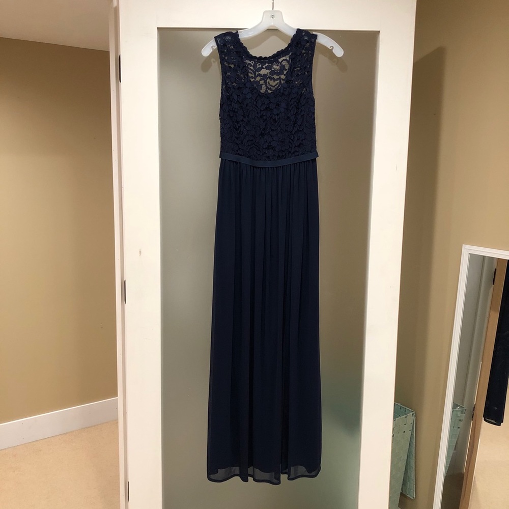 David’s Bridal size 0 navy bridesmaids gown